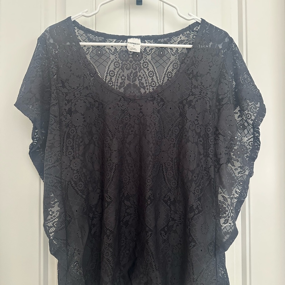 Gray Lace Top (by Express) in Size Large